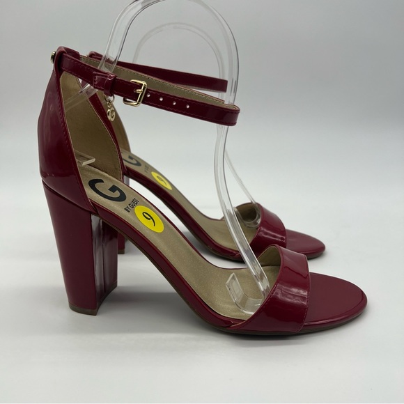 G by Guess Red Block Heel Sandals Size 9 Peep Toe Ankle Strap Patent - Picture 9 of 13